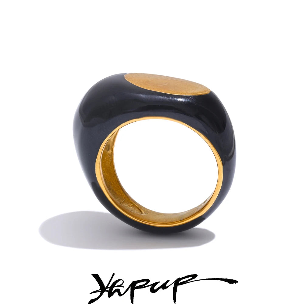 Anillo geométrico de acero inoxidable bañado en oro de 18 quilates: joyería minimalista de moda para mujeres