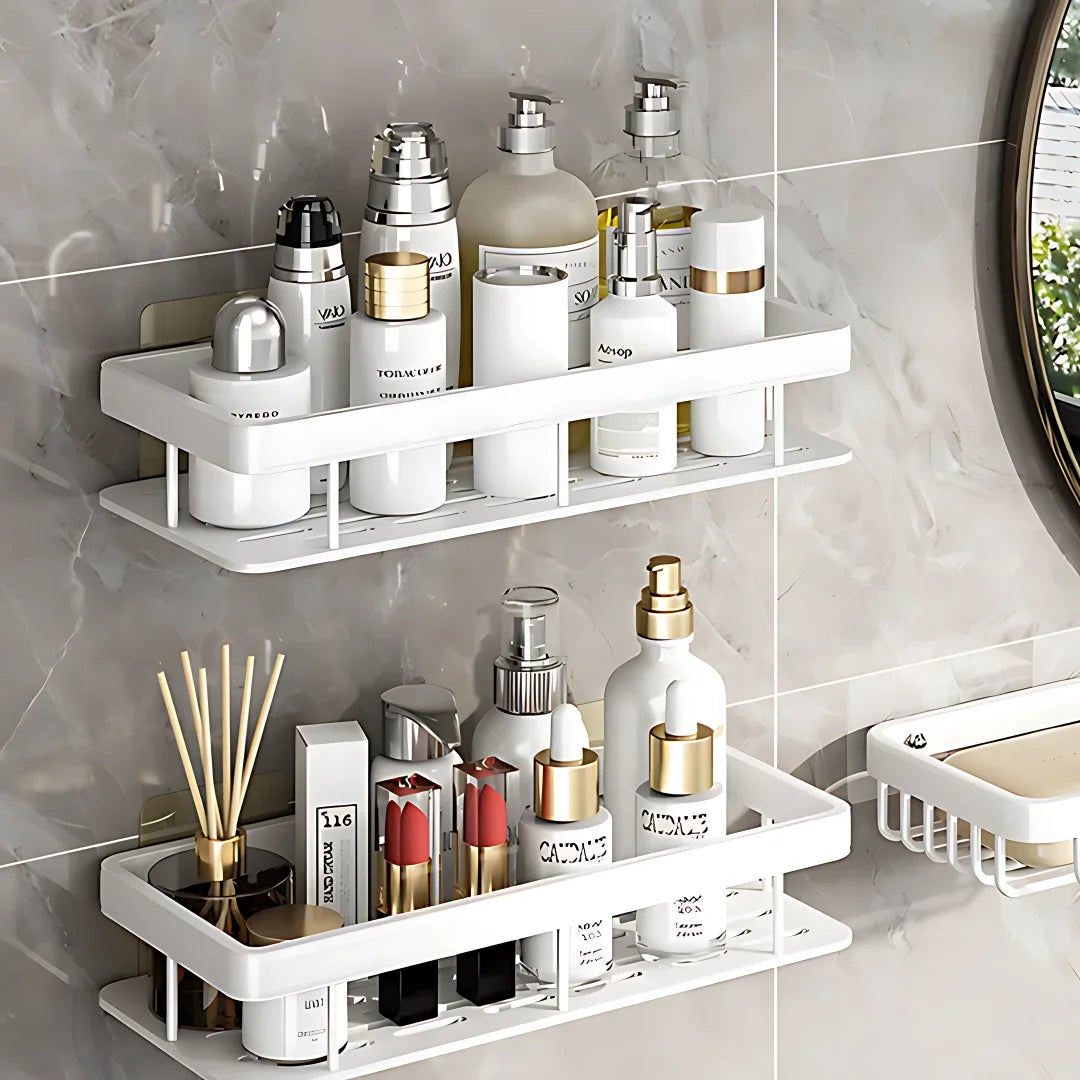 Wall-Mounted No-Drill Storage Shelf – Space-Saving Organizer for Bathroom & Kitchen