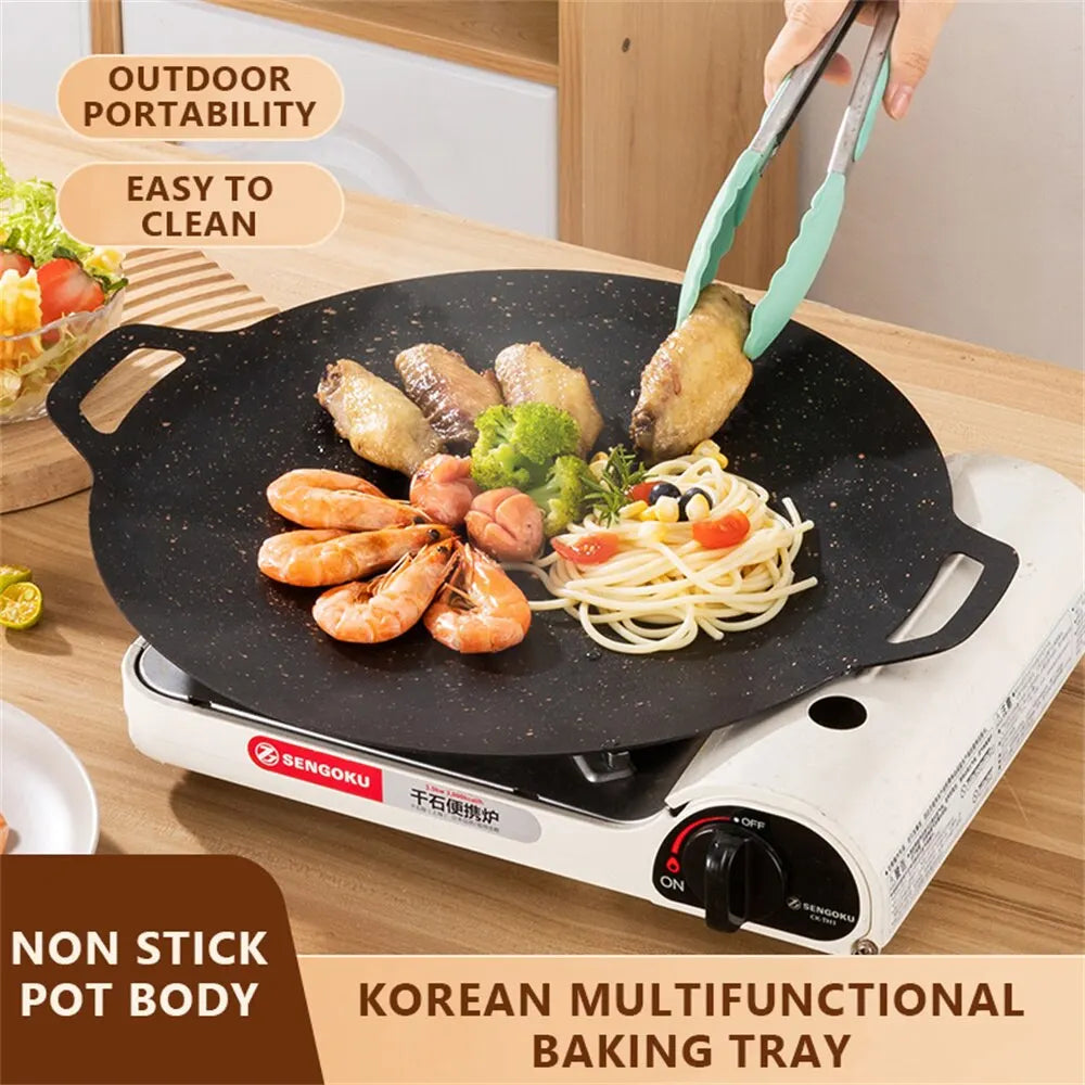 Korean BBQ Grill Pan – Maifan Stone Non-Stick Griddle for Indoor/Outdoor Cooking
