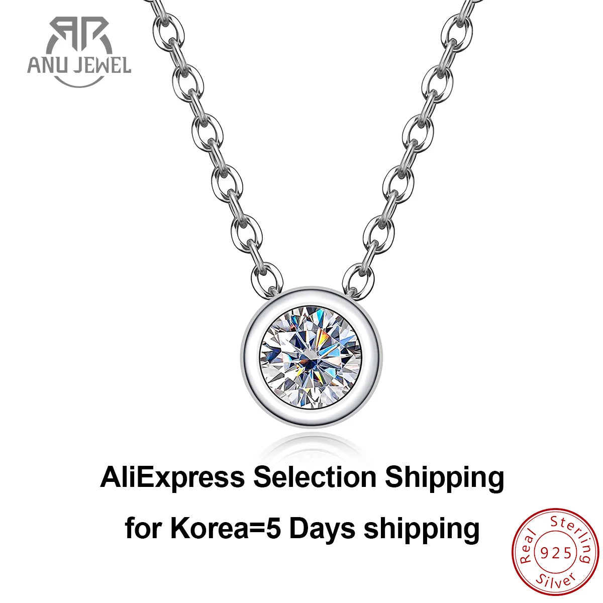 Moissanite Pendant Necklace for Women – 0.3ct D Color Round Cut in 925 Sterling Silver with 18K Gold Plating