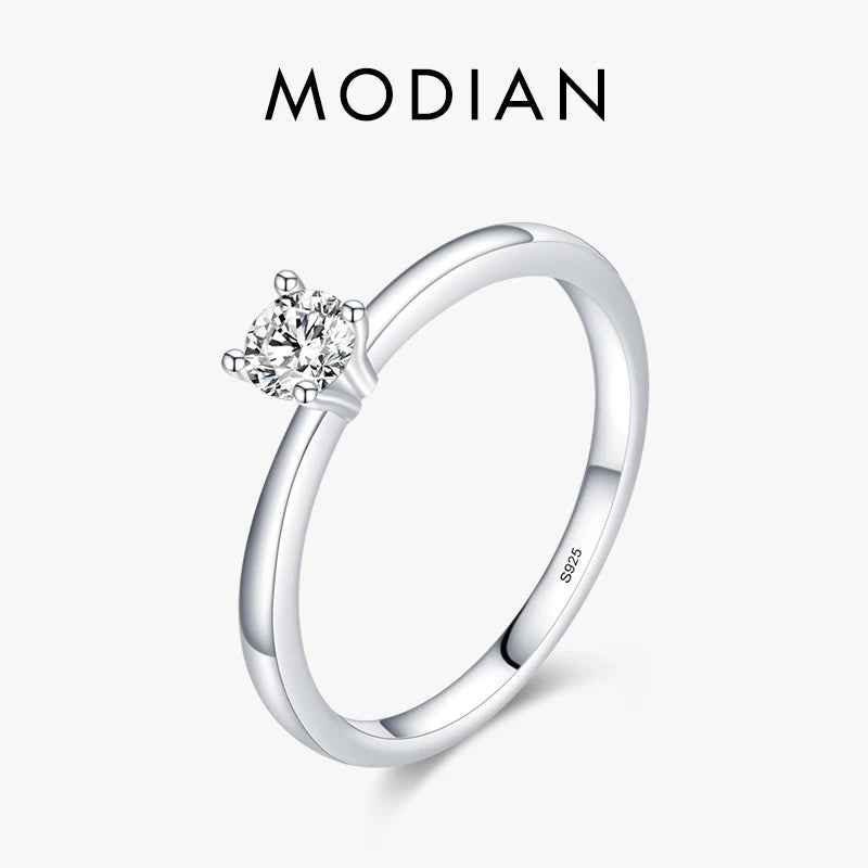 Anillo de boda de plata de ley 925 Modian con 10 corazones de diamantes simulados y circonita cúbica transparente para mujer: joyería de compromiso clásica