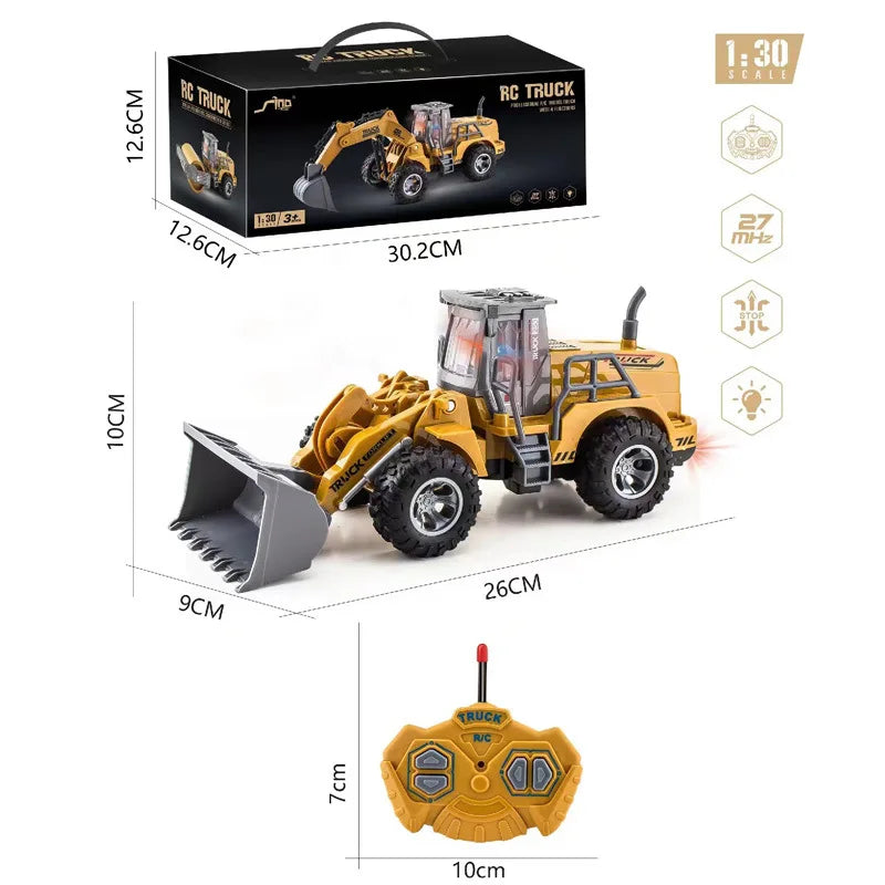 1:30 Scale RC Construction Truck - 4WD Remote Control Bulldozer with Metal Shovel