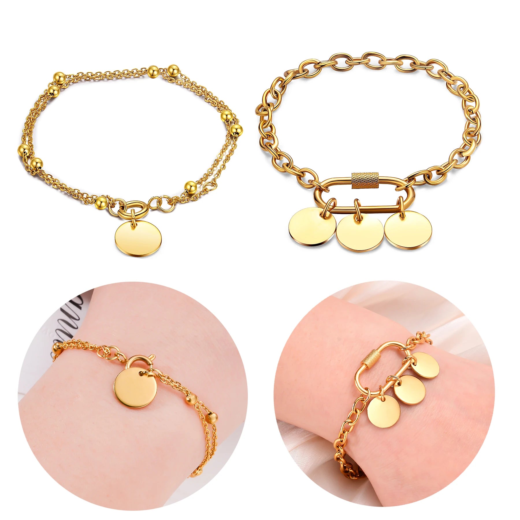 Personalized Stainless Steel Link Bracelet - Custom Name & Date Engraved Jewelry for Women