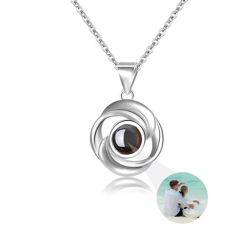 Personalized Photo Projection Necklace with Rose Pendant