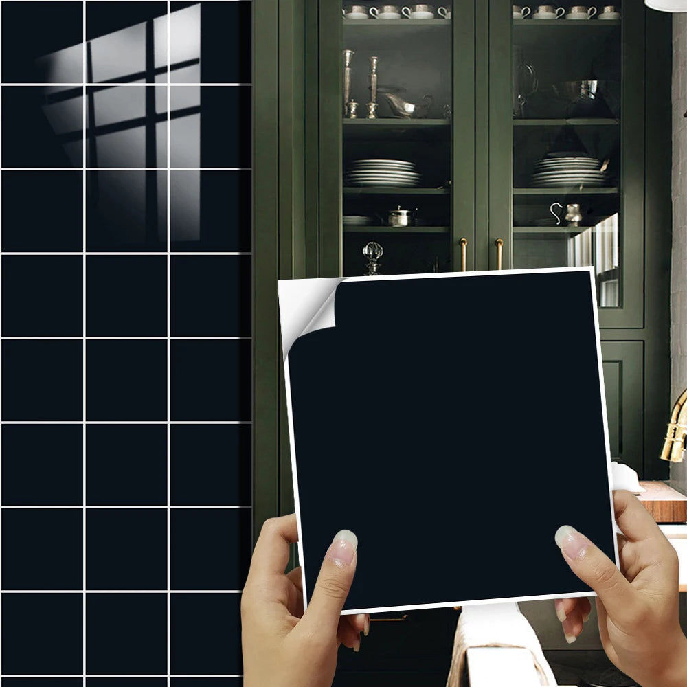 10-Piece Solid Color Diamond Black Tile Stickers – Waterproof, Peel & Stick Wall Décor for Kitchen, Bathroom, and More