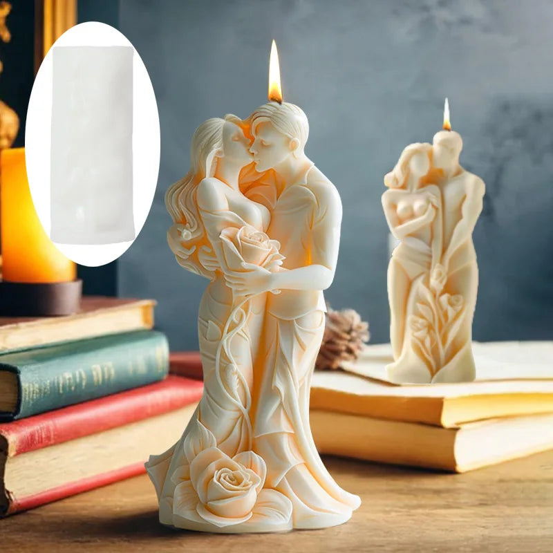 3D Rose Couple Candle Silicone Mold – Romantic Embrace for Candles & Resin Art