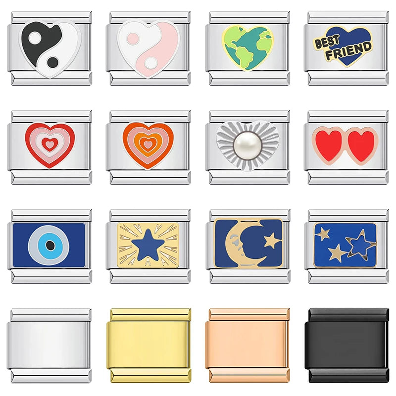 Romantic Heart & Star Italian Charm Bracelet – Stylish Stainless Steel Jewelry for Women