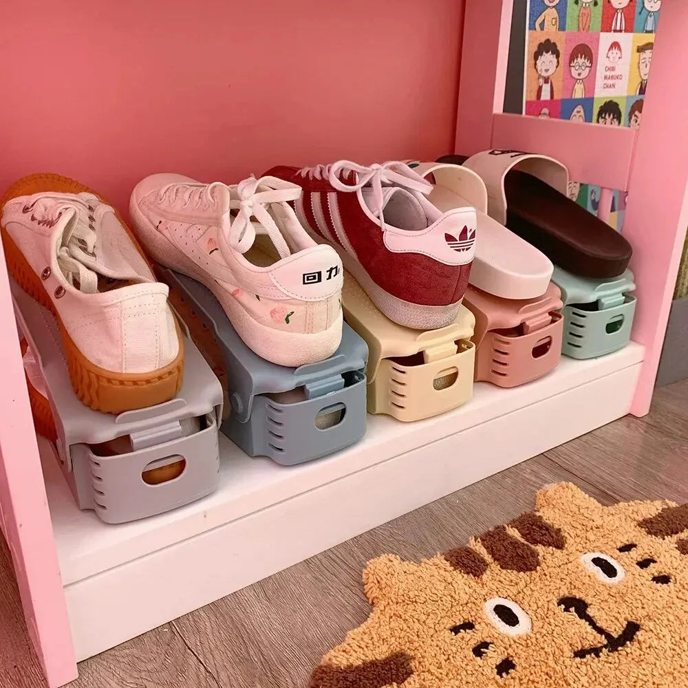 Minimalist Modern Shoe Rack – Adjustable Double-Layer Plastic Shoe Storage Organizer for Home and Living Room