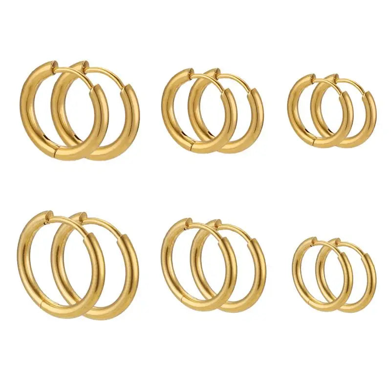 Unisex Stainless Steel Hoop Earrings – Multipack in Gold & Steel Finishes