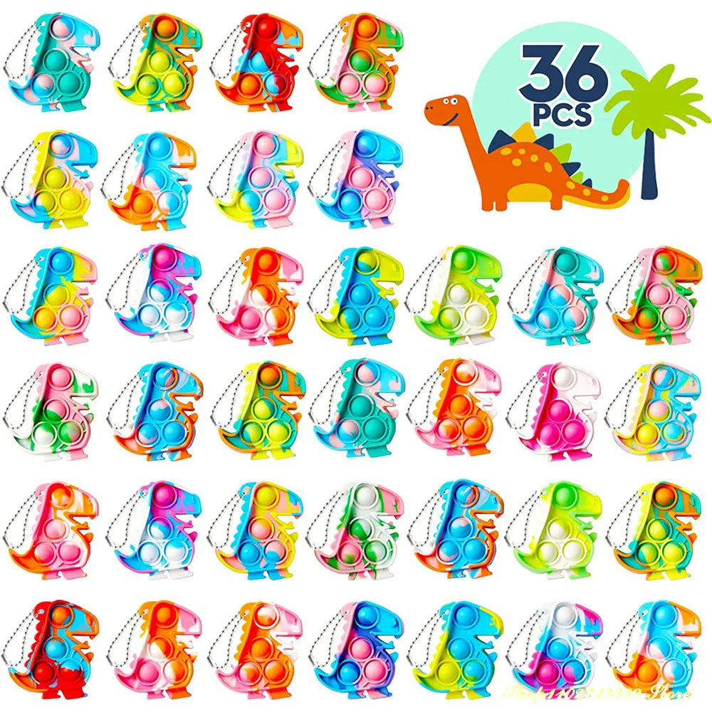 Dinosaur Pop Fidget Keychains - Bulk Sensory Party Favors for Kids (12/36pcs)