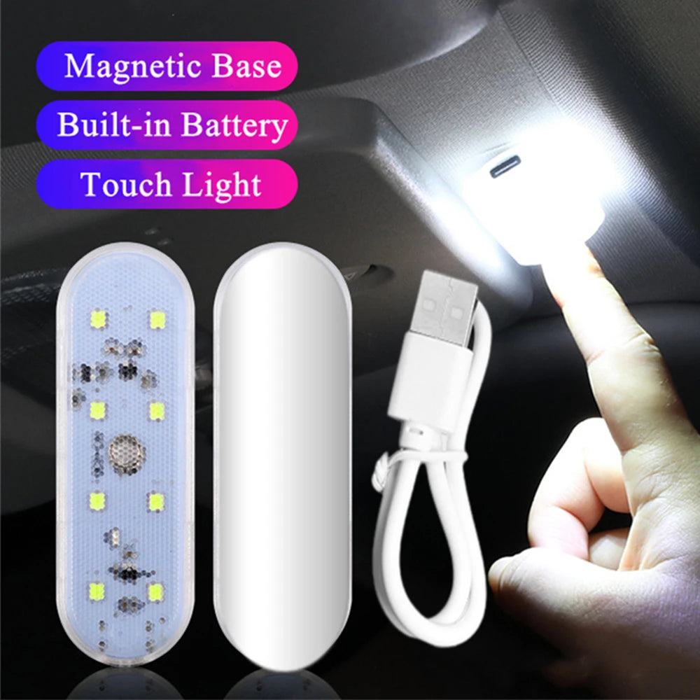Magnetic USB Rechargeable LED Car Reading Light – Compact Touch Switch & Multi-Color Options