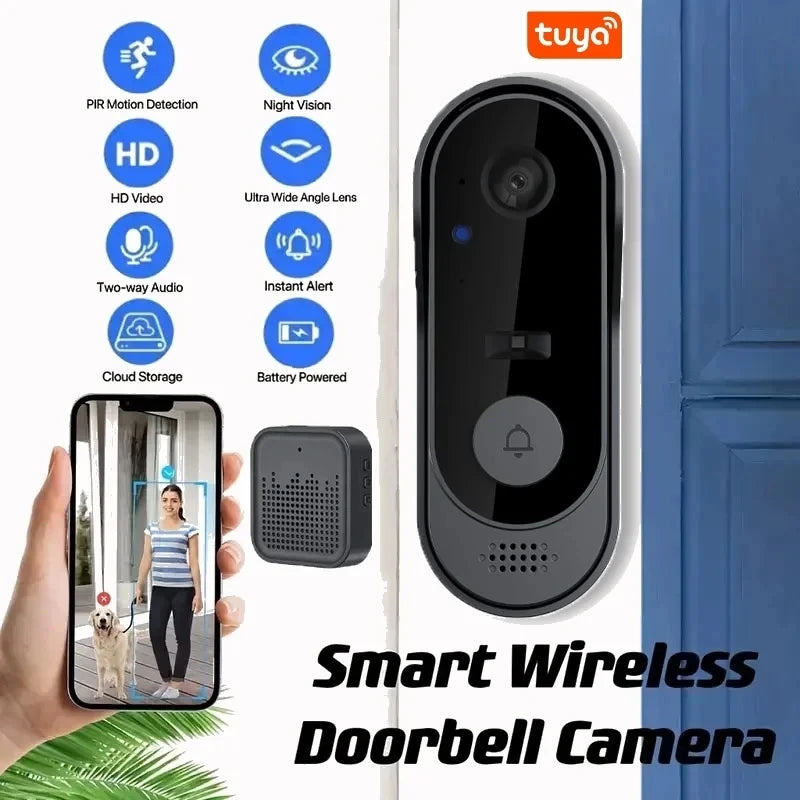 Tuya Smart Wireless Video Doorbell with Camera – HD Security, Night Vision, 2-Way Audio, and IP65 Waterproof