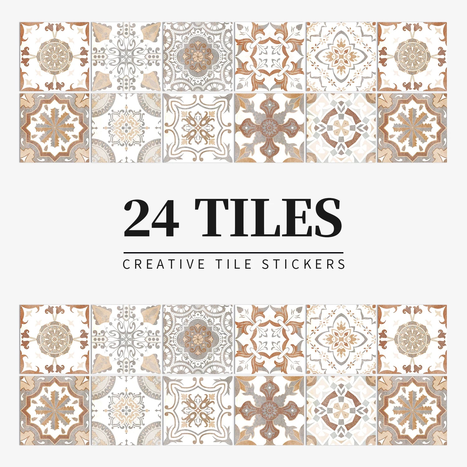 24-Piece PVC Art Tile Stickers – Easy Peel & Stick for Smooth Surfaces, Home Décor for Walls, Floors, and More