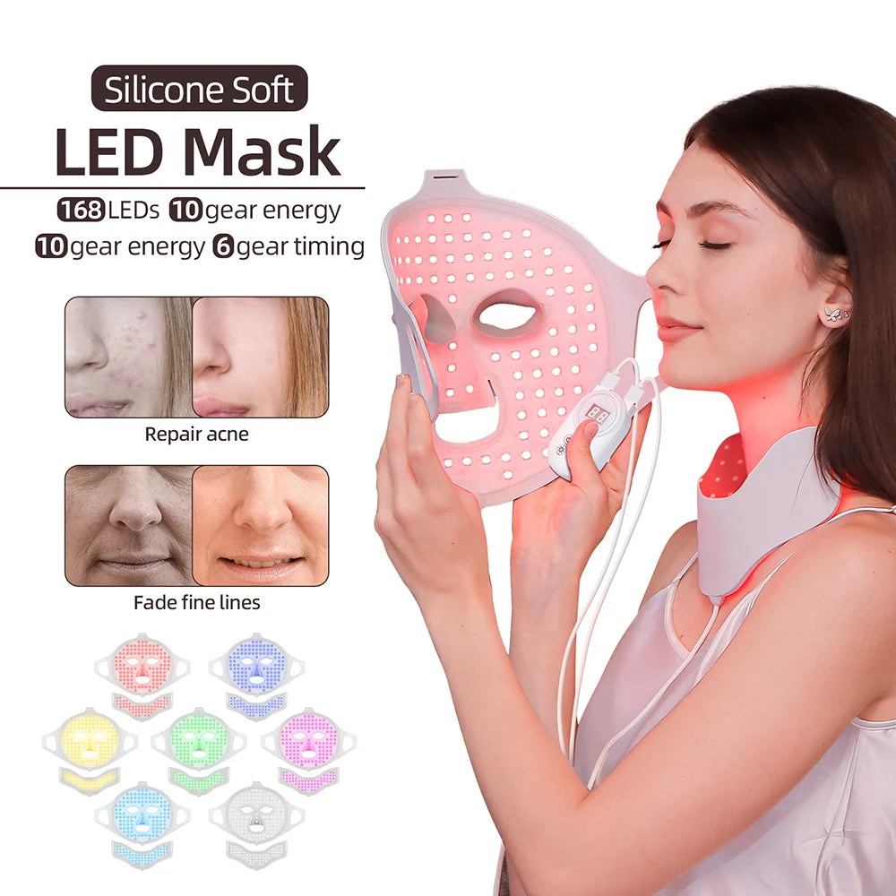 LED Light Therapy Face & Neck Mask – 7 Color Silicone Skin Rejuvenation Device