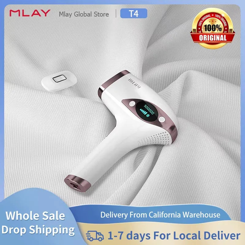 MLAY T4 IPL Hair Removal Device – 500,000 Flashes Painless Laser Epilator with Ice Cooling