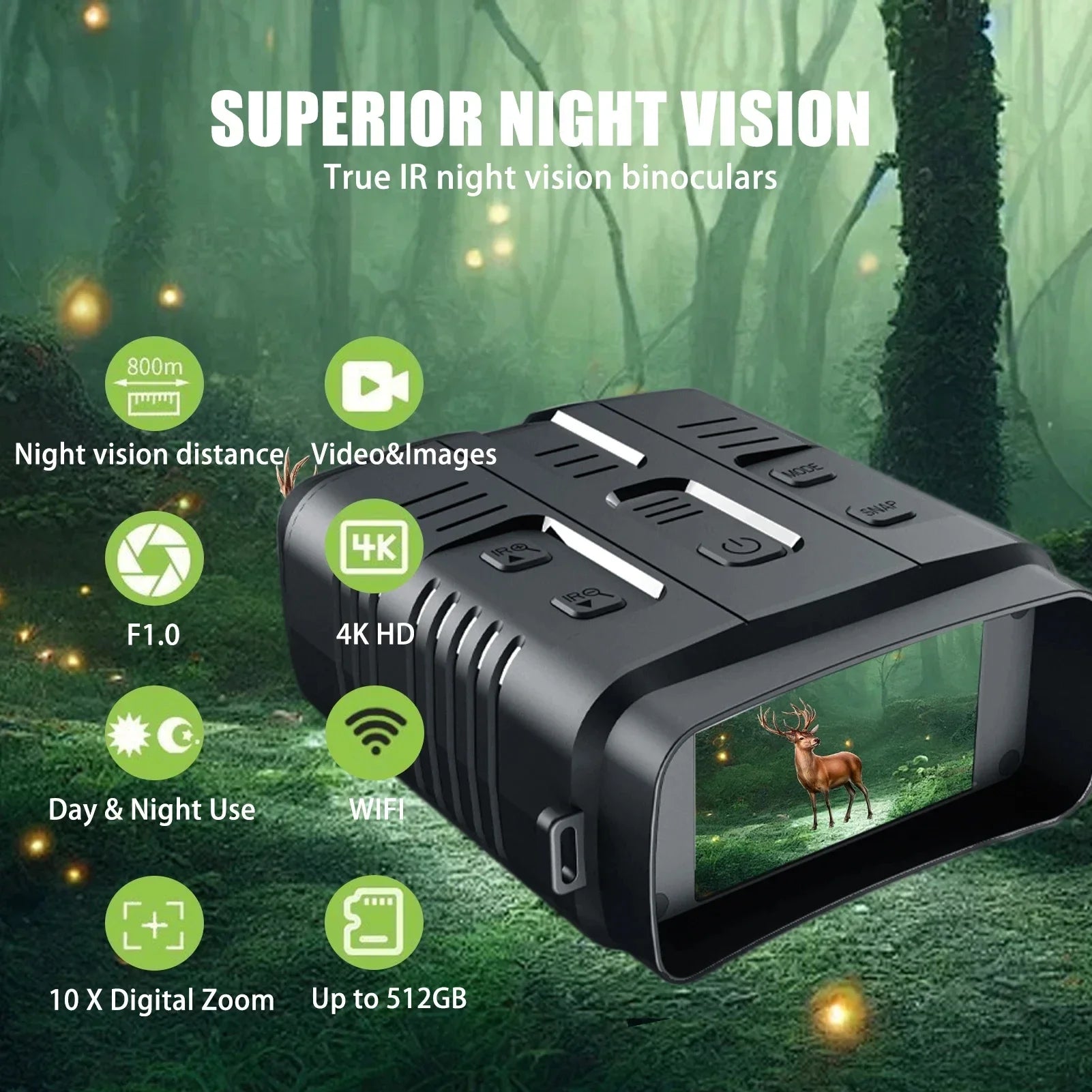 4K Night Vision Binoculars with 10X Zoom & Infrared – Digital HD Scope for Hunting, Camping & Wildlife Observation