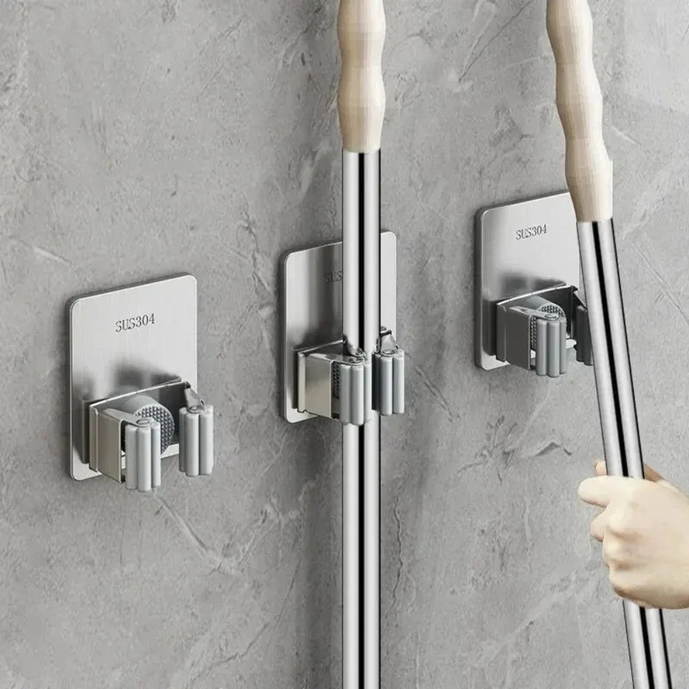 Strong Adhesive Wall Hooks for Mops, Brooms & More – Space-Saving Organizer