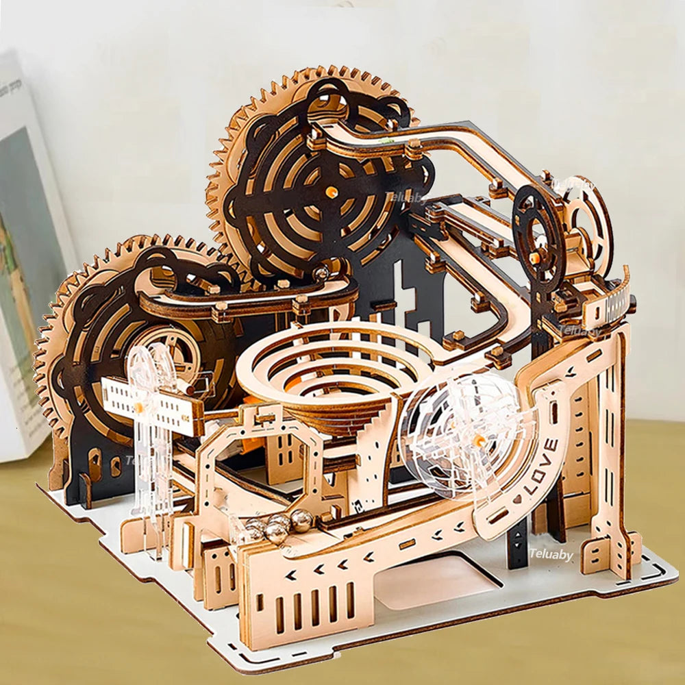 3D Wooden Puzzle Marble Run DIY Mechanical Model Kit for Teens & Adults