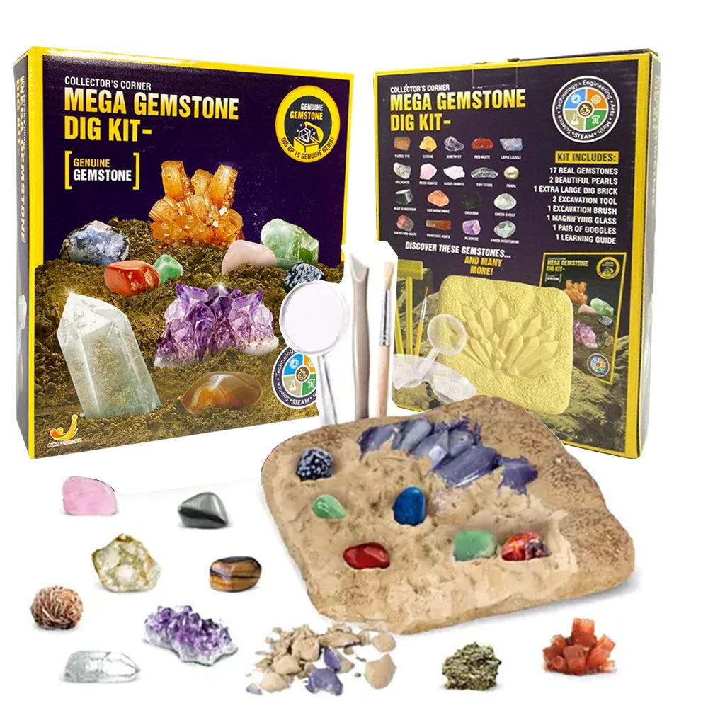 Mega Gemstone Dig Kit – Educational Science Toy for Kids with Real Crystal Treasures