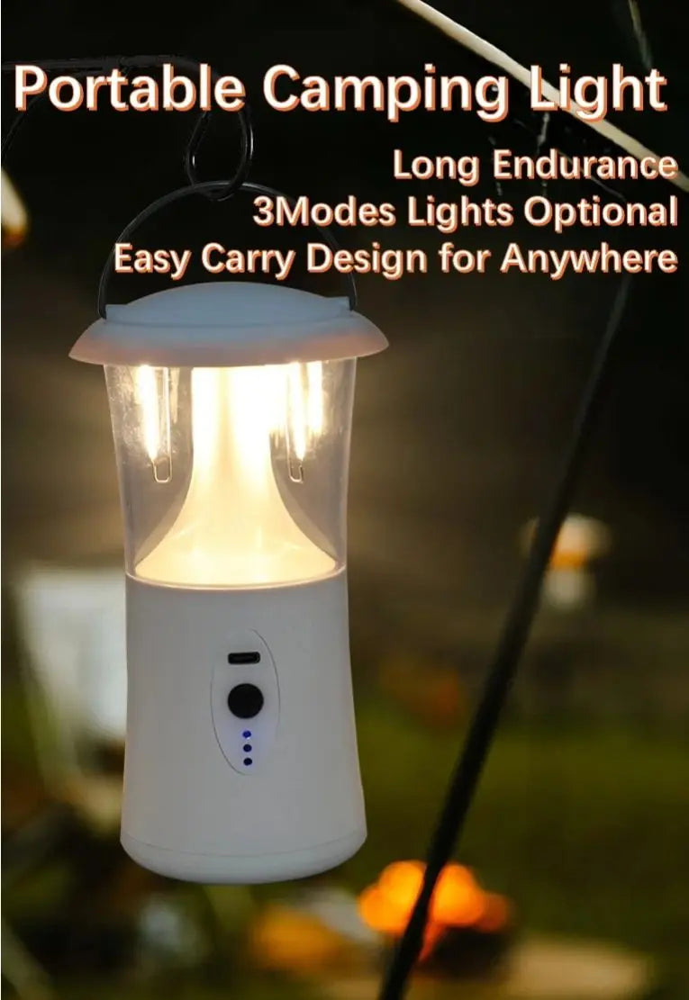 Rechargeable LED Camping Lantern with Warm & White Light – Portable Waterproof Outdoor Light with Hook