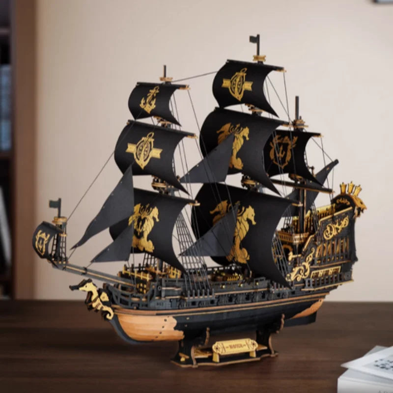 ROKR The Seahorse Barque 3D Wooden Sailing Ship Model Kit – DIY Nautical Puzzle for Adults & Teens