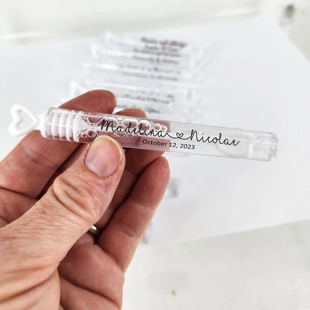 Personalized Wedding Bubble Favors - Elegant Heart-Shaped Bubble Tubes for Special Events