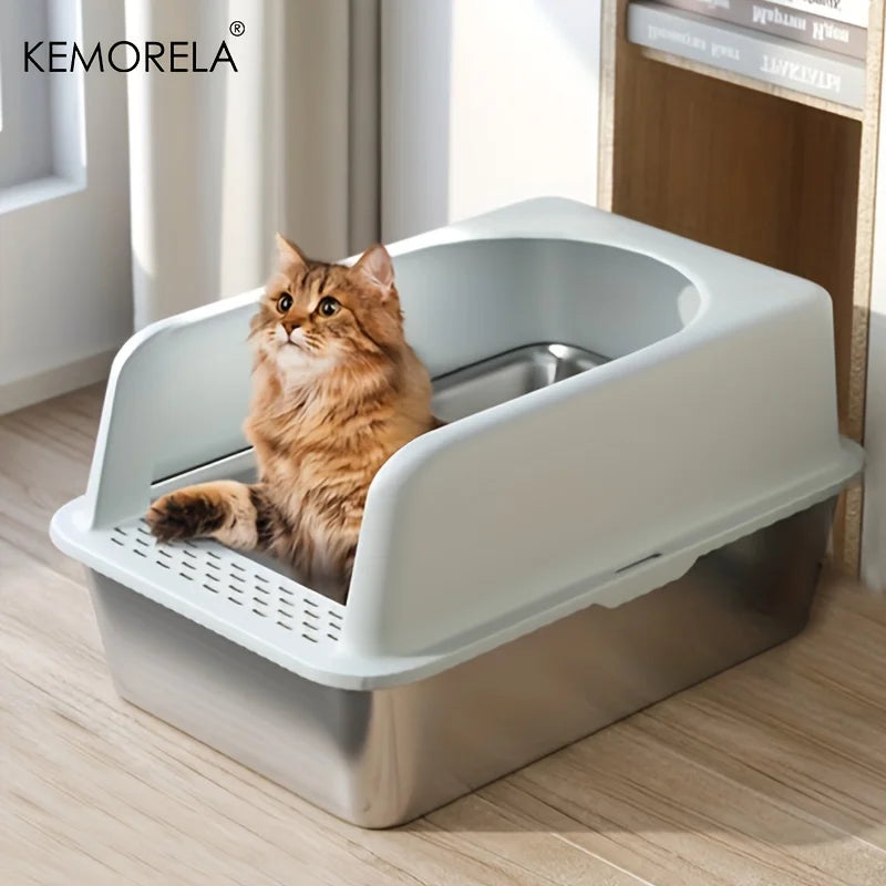 XL Stainless Steel Cat Litter Box with Lid – High Sides, Odor-Resistant, for Large & Small Cats