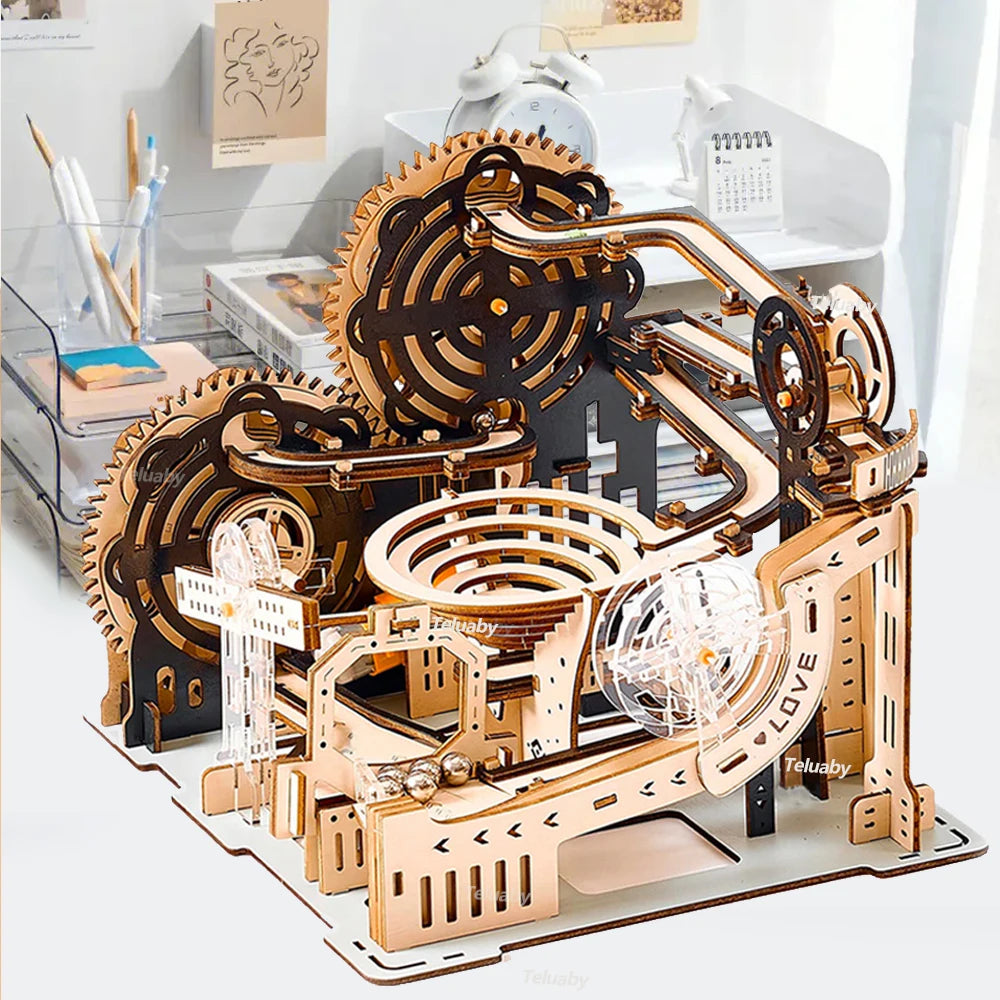 3D Wooden Marble Run Puzzle Kit – DIY Mechanical Model for Kids & Adults