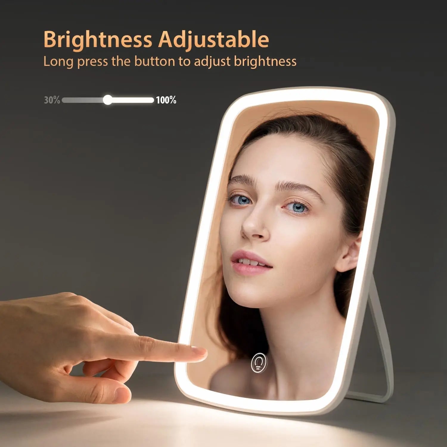 LED Vanity Makeup Mirror – Adjustable Brightness, Touch Screen & USB Rechargeable