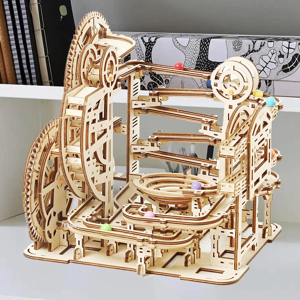 3D Wooden Marble Run Puzzle Kit – DIY Mechanical Model for Kids and Adults