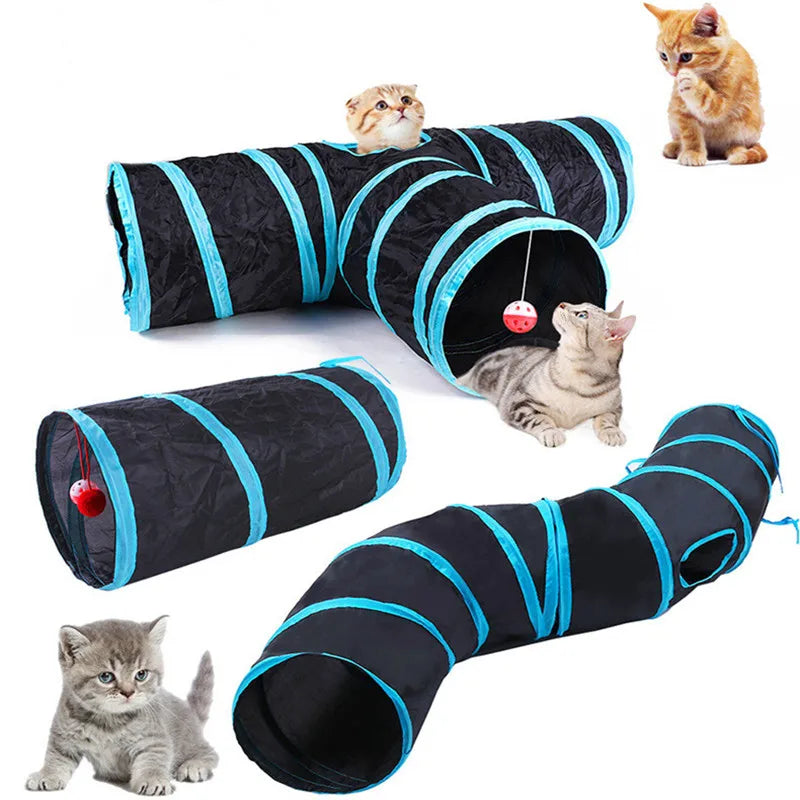 Foldable S-Shaped Cat Tunnel – Interactive Play Tube with Multiple Entries for Indoor Cats