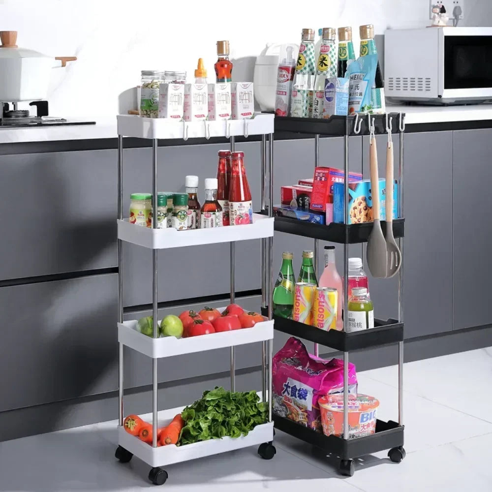Slim Rolling Storage Cart – 3/4-Tier Space-Saving Organizer for Kitchen & Bathroom