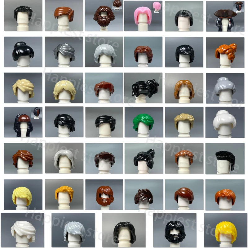 Customizable Figure Hairstyle Building Blocks - 50+ Hair & Head Accessories for LEGO-Compatible Figures