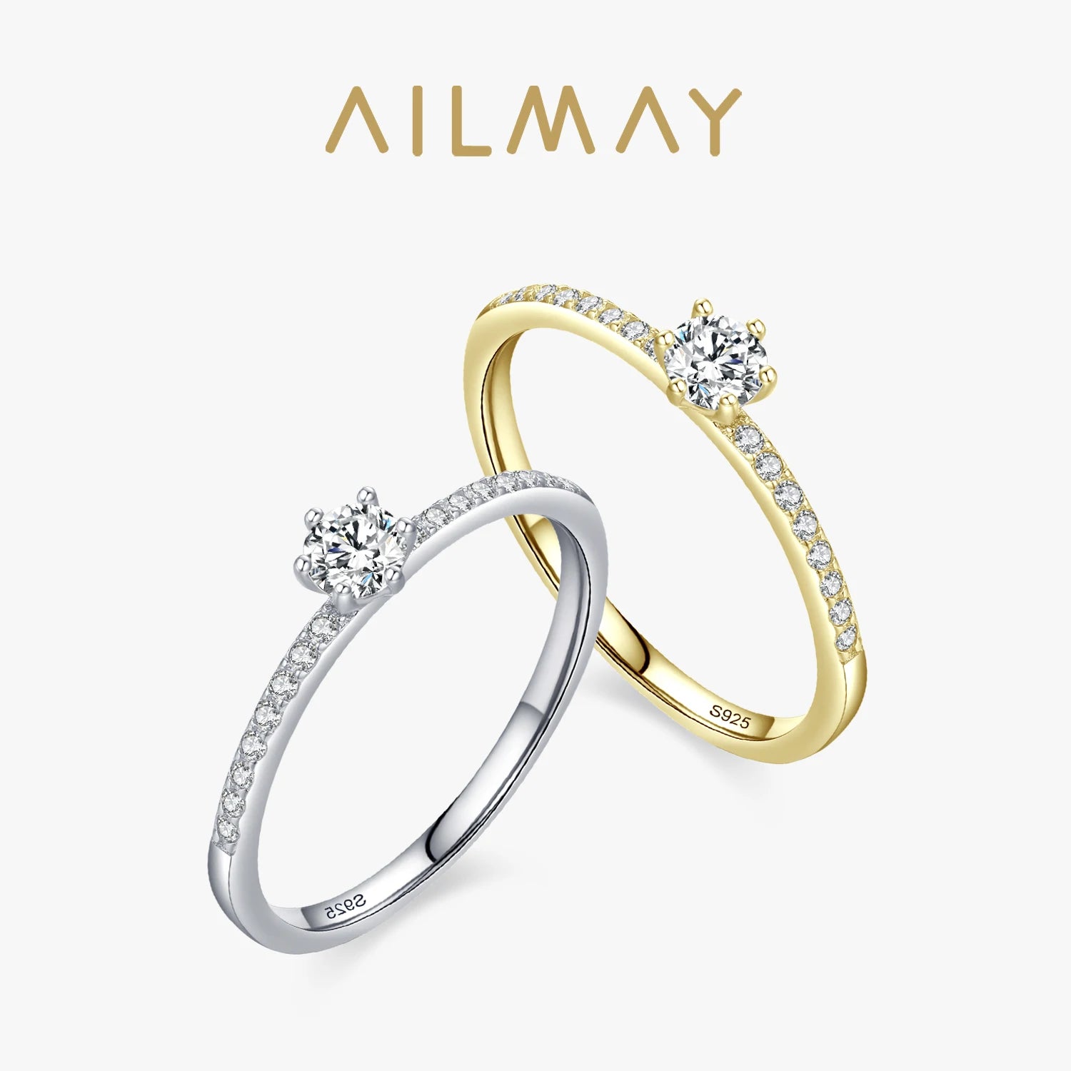 Anillo de compromiso de boda con circonitas bañadas en oro y plata de ley 925 de Ailmay: elegancia atemporal