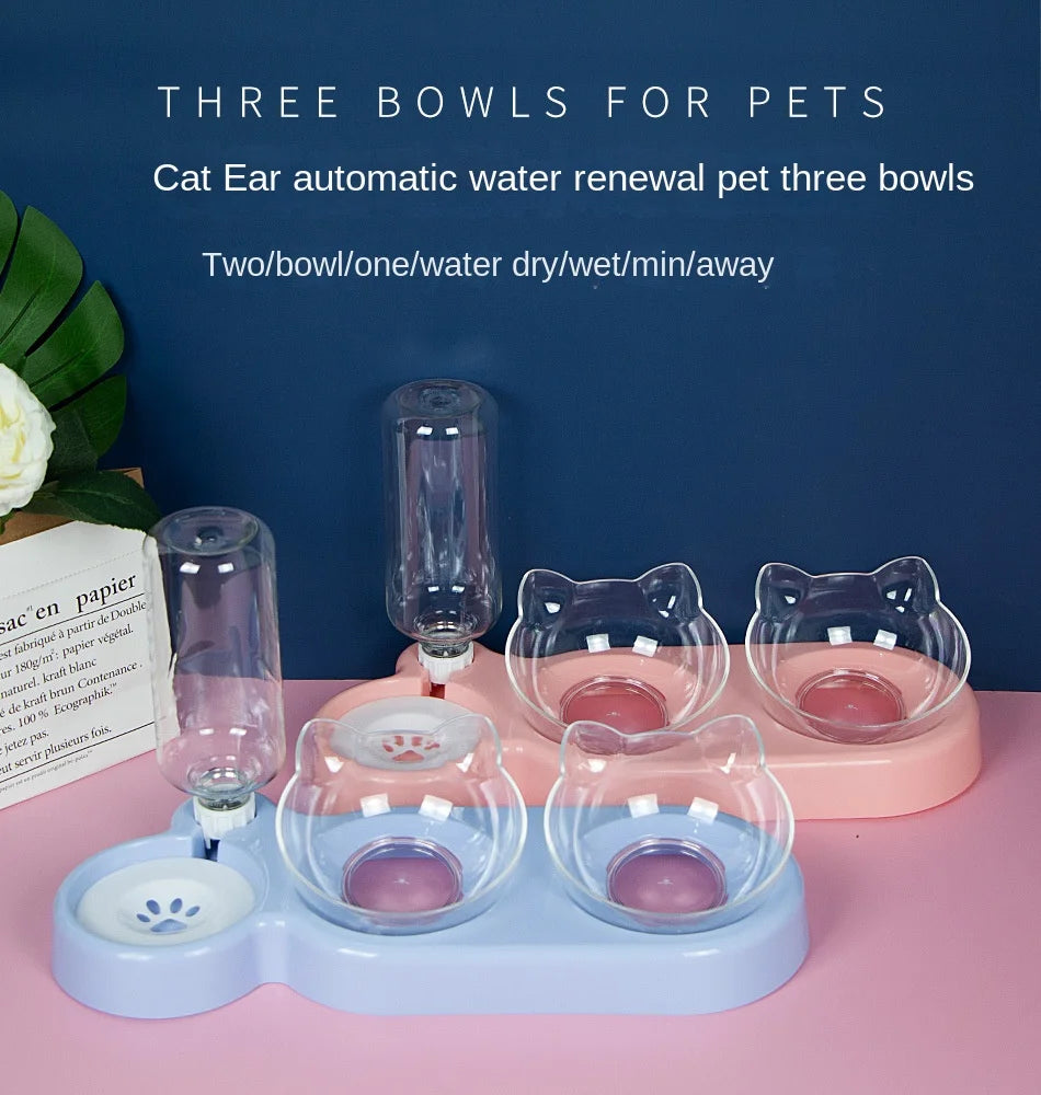 Elevated Pet Bowls for Dogs & Cats - Double Feeder with Water Dispenser