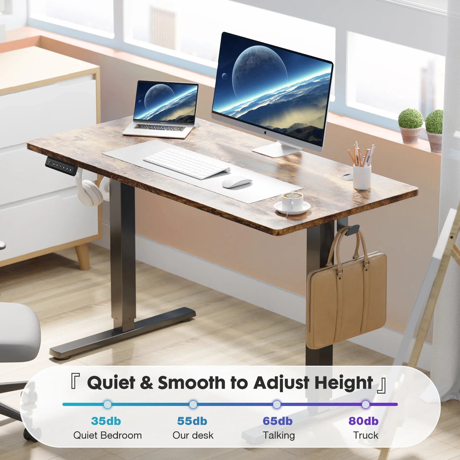Electric Height Adjustable Standing Desk with Memory Settings, Anti-Collision Technology & Spacious Desktop