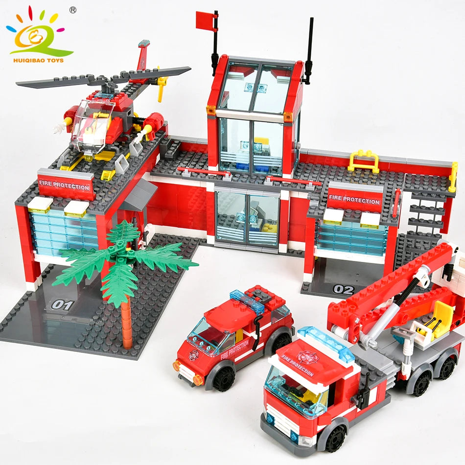 Fire Station Building Blocks Set – 756PCS Educational City Model with Truck & Helicopter for Kids