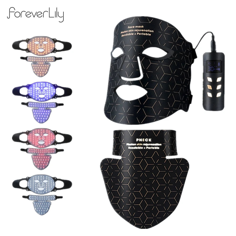 4-Color Silicone LED Face & Neck Light Therapy Mask for Anti-Aging, Acne, and Skin Rejuvenation
