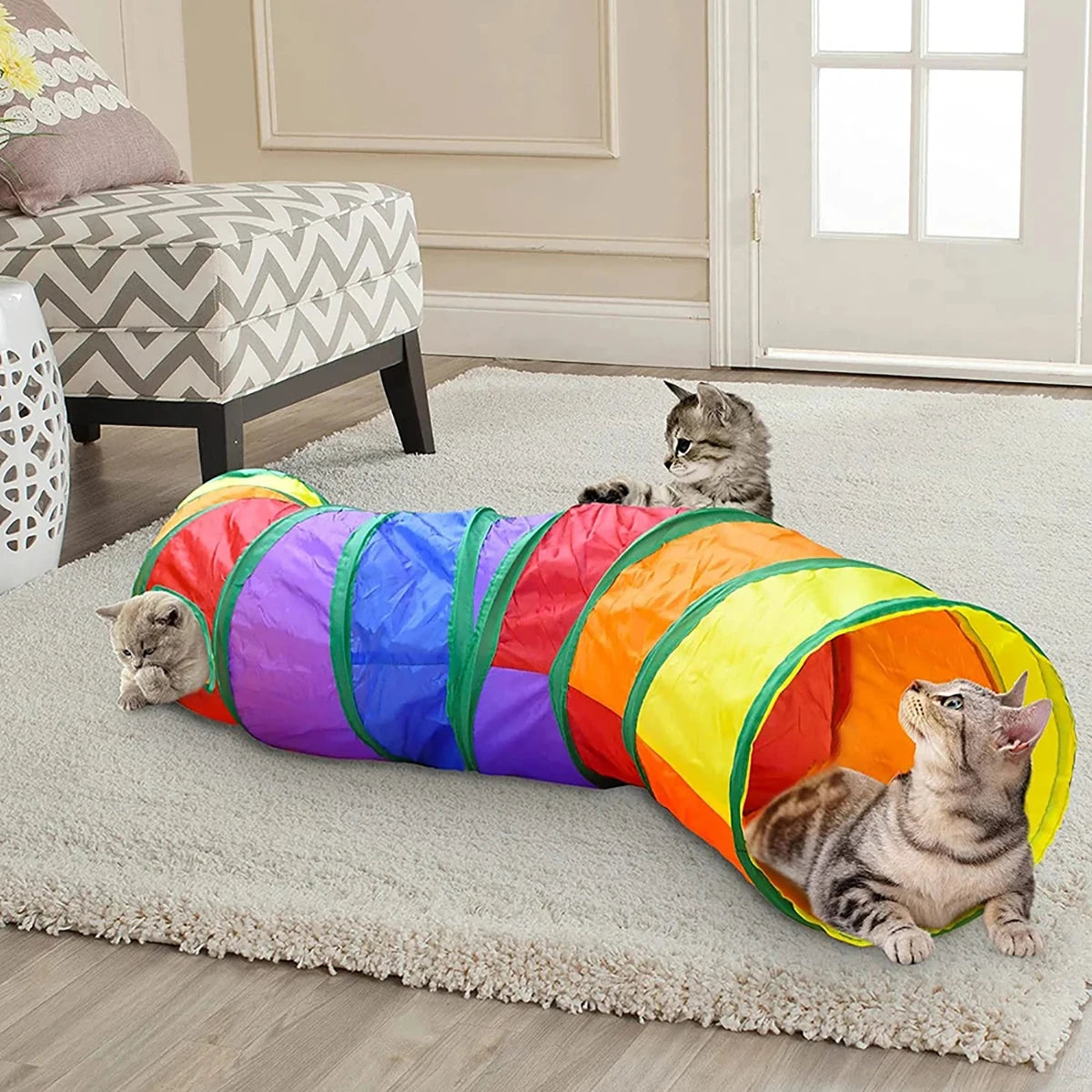Foldable Cat Tunnel Toy – Interactive Play Tube with Crinkle Material for Kittens & Small Pets