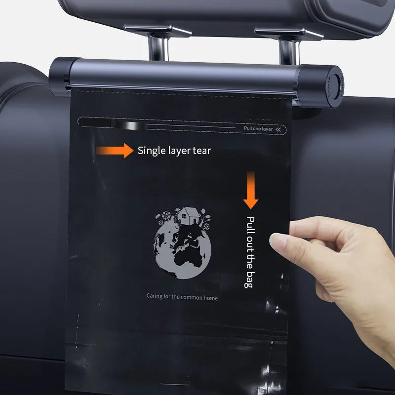 Metal Roller Car Trash Can – Auto Organizer with Phone Holder & Storage Bag