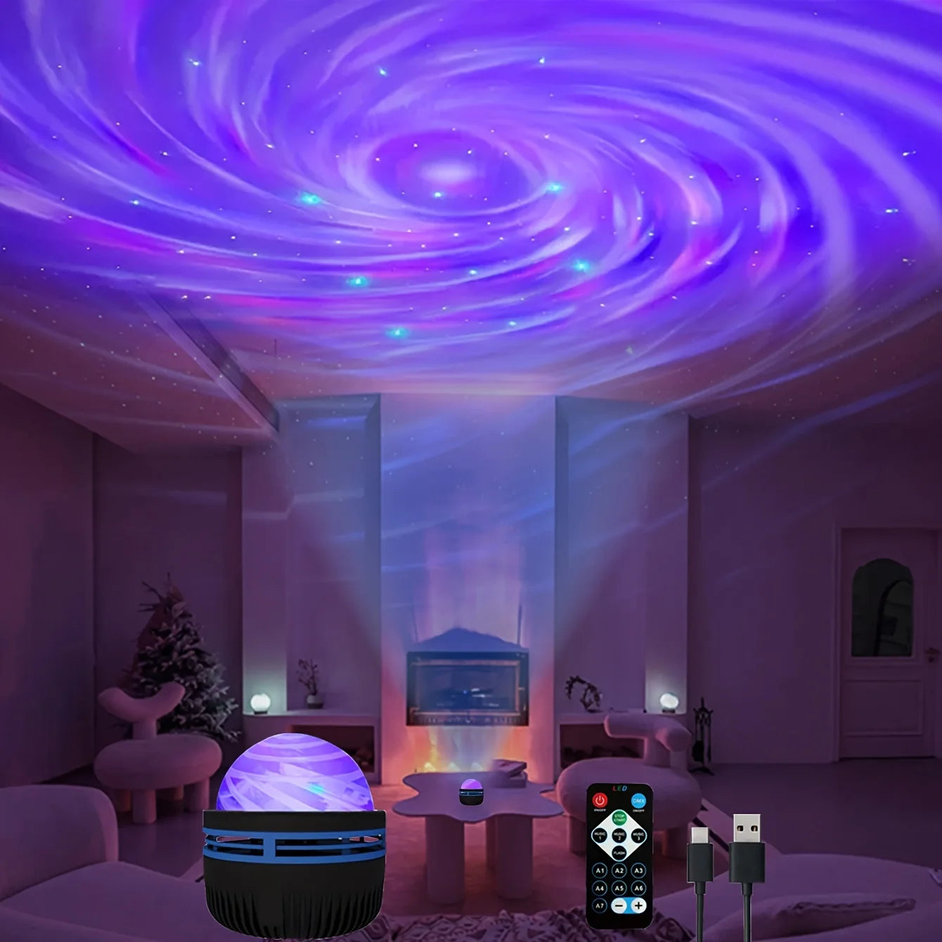 Galaxy Star Projector Night Light, LED Lamp with Remote & Sound Activation