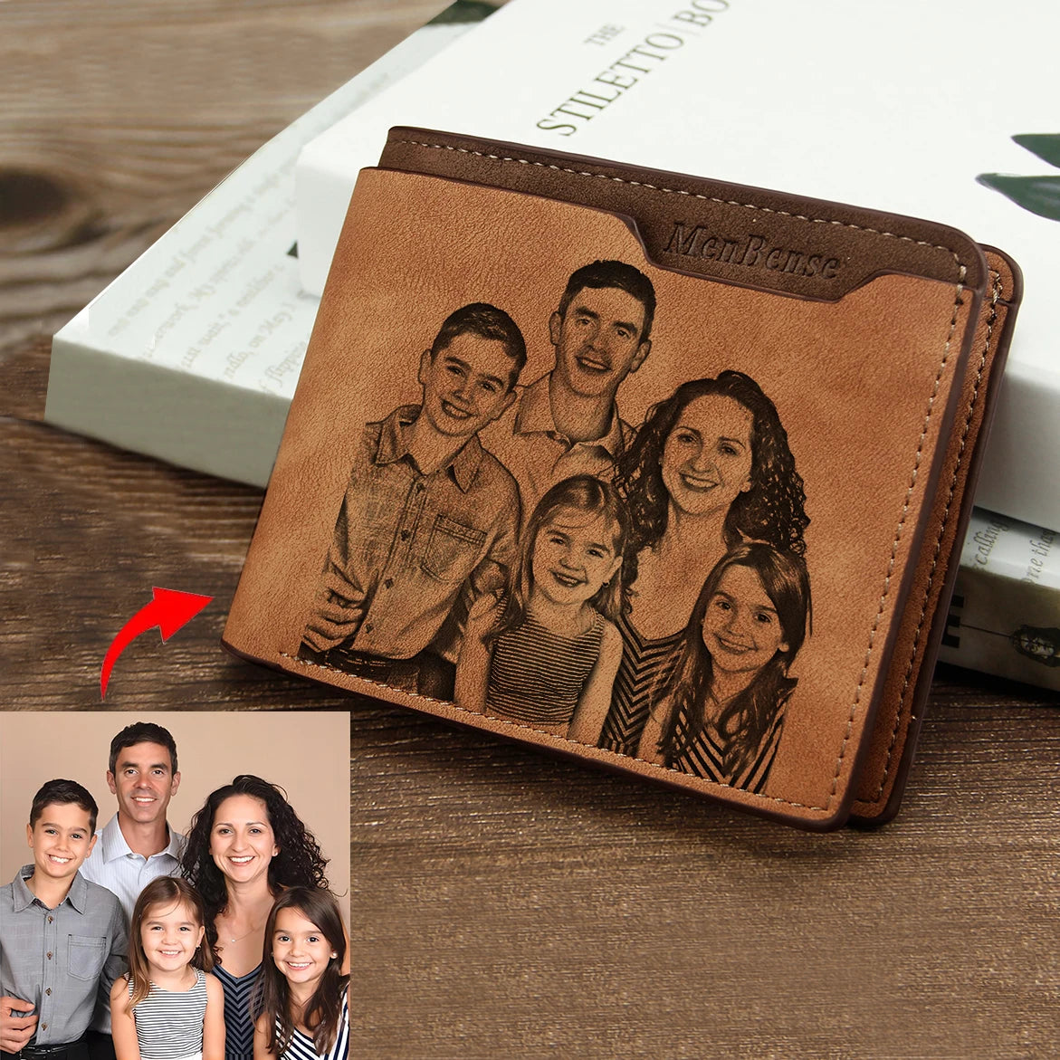 Custom Engraved Leather Wallet for Men – Personalized Photo & Name PU Leather Billfold