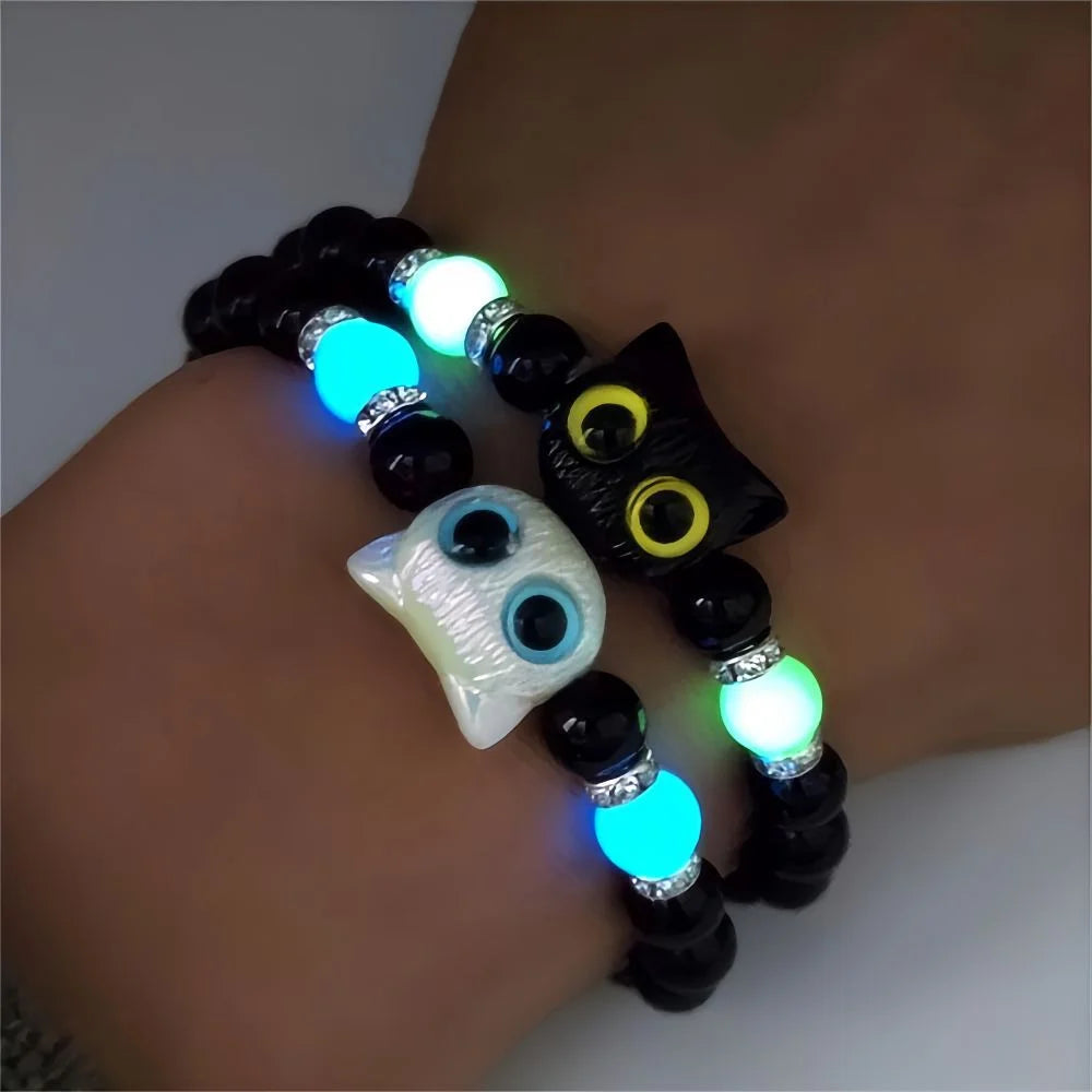 Glow-in-the-Dark Kitten Charm Bracelet for Women