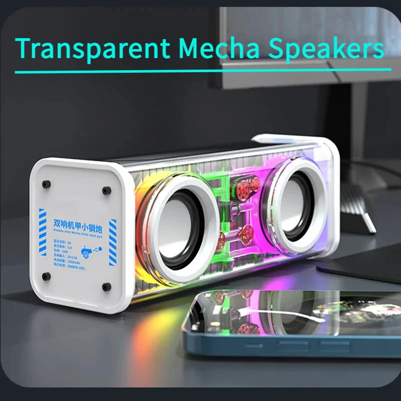 Transparent Mecha Bluetooth Speaker with RGB Lights and Dual Subwoofers
