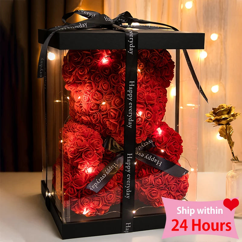 Luxury Rose Teddy Bear with Gift Box & LED Lights – Perfect Romantic Gift