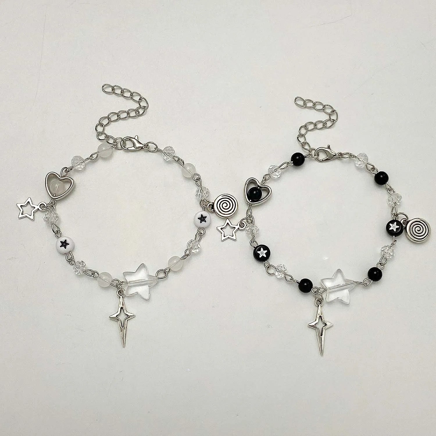 Pulseras de pareja de moda con cuentas de amor, corazón, estrella, hechas a mano, Y2K, abalorios de anime, pulsera de amistad Kawaii, joyería para pareja