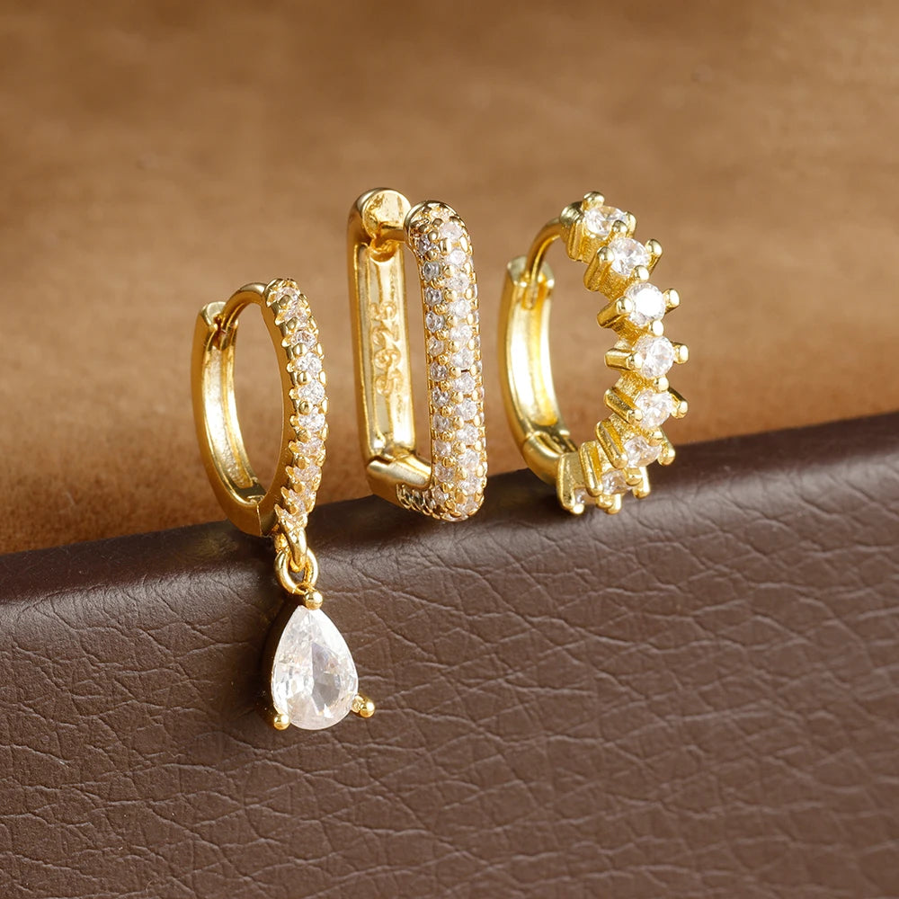 Colorful Zircon Stainless Steel Huggie Hoop Earrings Set – Geometric Aesthetic Jewelry for Women