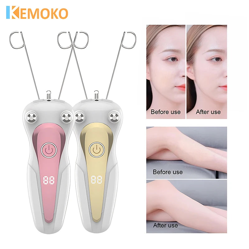 Mini Electric Facial Hair Remover - Cotton Thread Epilator for Women with LED Display