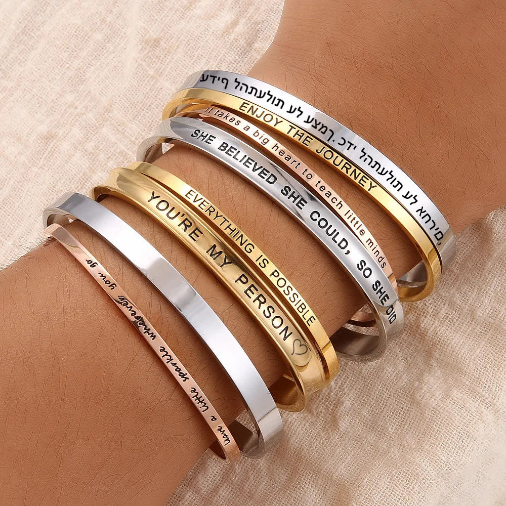 Custom Engraved Cuff Bracelet - Personalized Stainless Steel Bangle for Women & Men