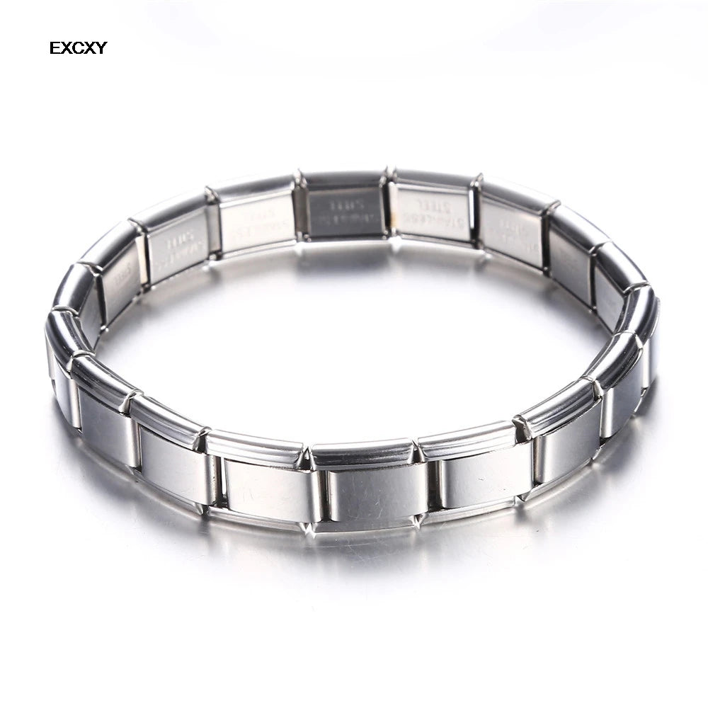 EXCXY Nueva joyería para mujer, pulsera elástica italiana de 9 mm de ancho, brazalete de acero inoxidable de moda